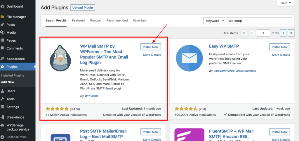 wpmail smtp plugin install