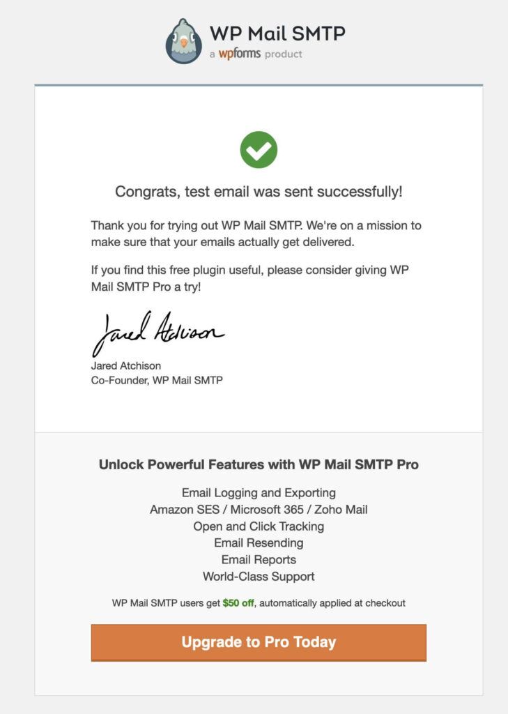 wpmail smtp email confirmation